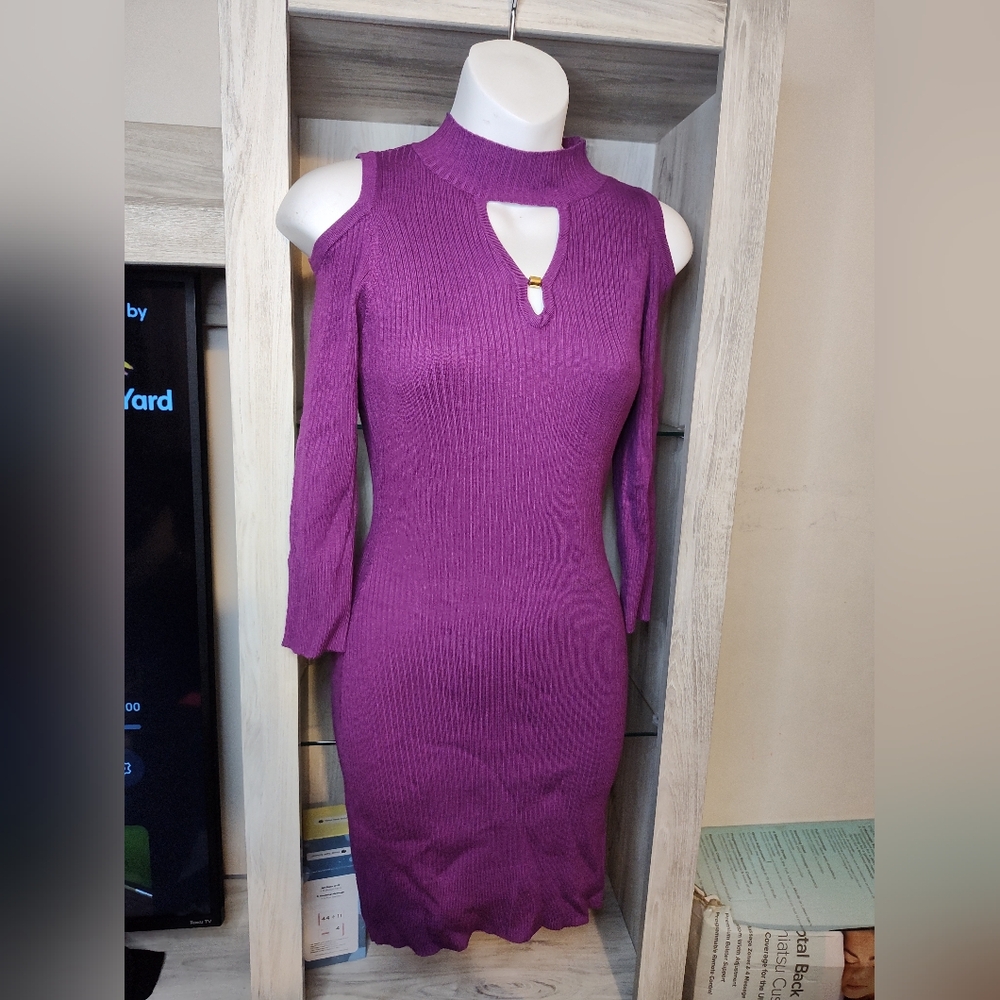 G By Guess Elegant Purple Cold Shoulder Dress SZ Small New With Tags